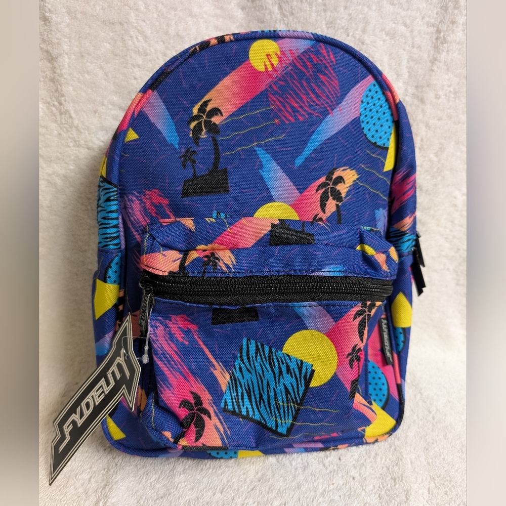 High Fydelity Navy Sunset & Palm Trees Canvas Mini Backpack NEW WITH TAGS